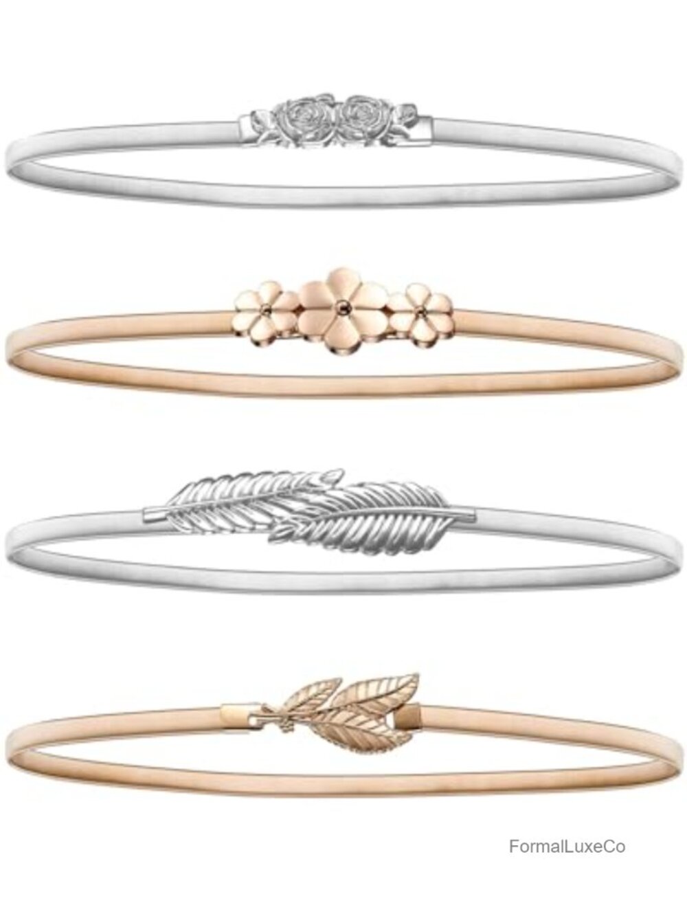 4 Pack Stretch Waist Belt Women Elastic Metal Belt Dress Belt
